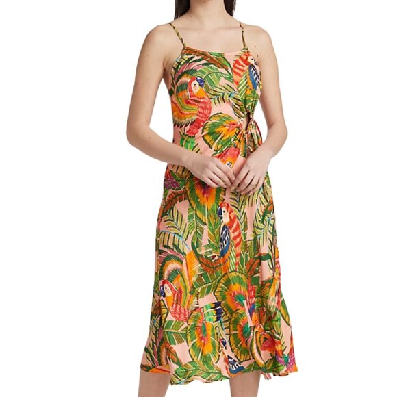 FARM Rio Dresses & Skirts - Farm Rio Macaw Leaves Cut-Out Midi Dress NEW Size Medium